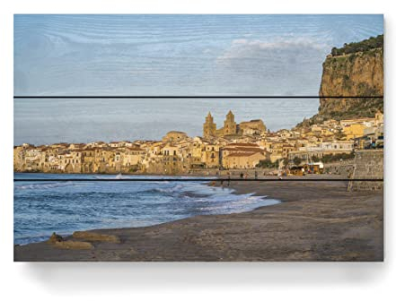artboxONE Holzbild 45x30 cm Reise/Strand und Meer Cefalu, Sizilien von Künstler Dreamtours