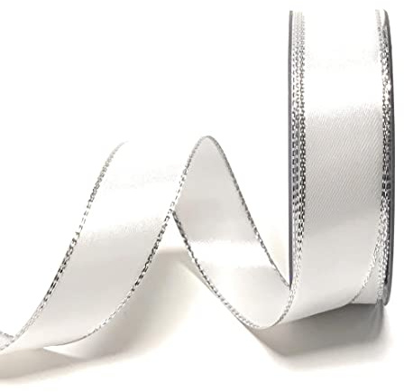 s.dekoda Satinband 25m x 25mm Weiß - Silber Weihnachtsband Schleifenband Dekoband Geschenkband [1371]