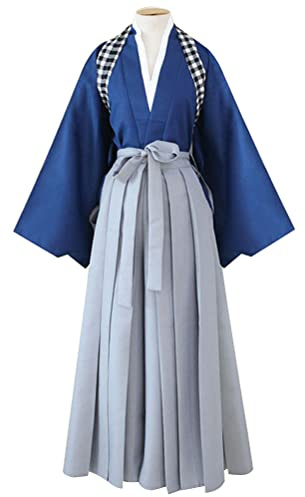 Unisex Kendo Hakama Aikido Japanese Traditional Samurai Kimono Warrior Martial Arts Uniform Pants Outfit (01-Blue, L)