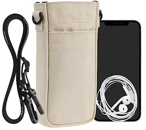 kwmobile Handytasche für Smartphones XXL - 7 - Canvas Handy Hülle mit Band - Handy Tasche mit Handykette 16,5 x 10 cm Innenmaße - Creme