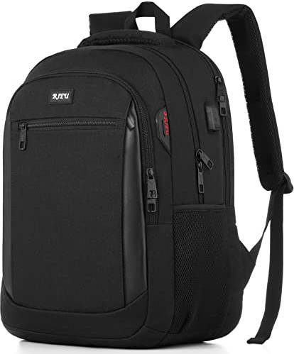 RJEU Sac à dos pour ordinateur portable, voyage, école avec port de charge USB pour hommes, femmes, garçons et filles de plus de 3 ans, noir, 17.3 inch, Moderne