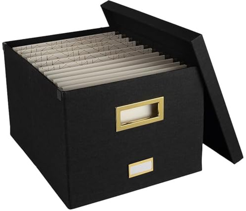 BLU MONACO Hängande arkivlåda med lock – svart dokumentorganiserare för pappersarbete med brev och laglig storlek