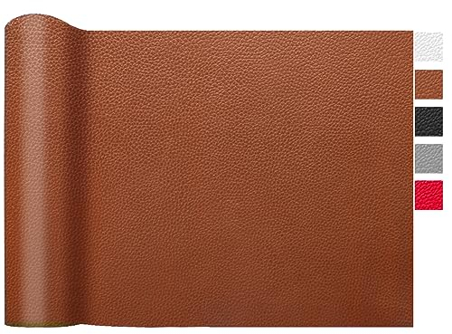 LOMUG Gekörnt Wasserdicht Kunstleder Meterware, Gekörnt Lederimitat Texturiert Lederstoff Meterware, Leder Risse Reparieren Bezugsstoff Möbelstoff Leder Patch für Autositze Sofa, 100 x 140 cm Braun