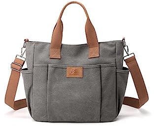 CORIOS Canvas Schultertasche Damen Handtasche Große Kapazität Umhängetasche Casual Henkeltaschen Multifunktionale Tote Beutel Tragetasche für Shopper Arbeit Reise Grau
