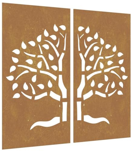 vidaXL 2-TLG. Garten-Wanddeko 105x155 cm Cortenstahl Baum-Design