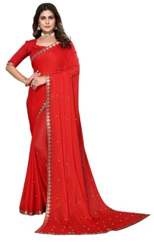 Yashika Sari para mujer, Rojo, talla única