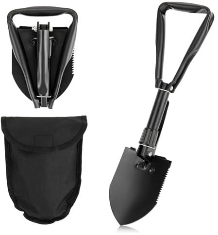 TAOPE Pala Pieghevole 46cm, Pieghevole Campeggio Multifunzionale, Nero Pala Portatile in Acciaio al Carbonio, Ideale per Trekking, Saccopelismo, Giardinaggio, Emergenza Auto, Pesca, Scavo