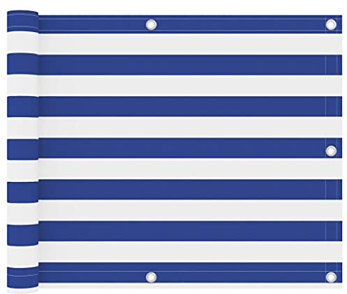 KTHLBRH Balkon-Sichtschutz Weiß und Blau 75x600 cm Oxford-Gewebe, Sichtschutz Zaun, Balkonmarkisen, Balkonsichtschutz - Privatsphäre und stilvolle Dekoration für Ihren Balkon
