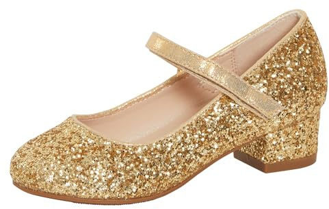 Lora Dora Girls Faux Leather Low Block Heel Gold Glitter 4 UK