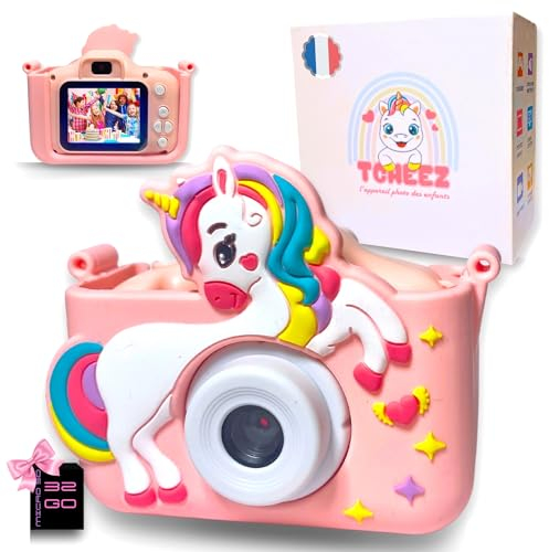 Tcheez - Appareil Photo Enfant HD, Stimule la Créativité - Vidéo 1080p, Licorne Rose - Idée Cadeau Fille 3 Ans et Plus, Carte SD Offerte - N.1 des Appareils Photos Numériques pour Enfants