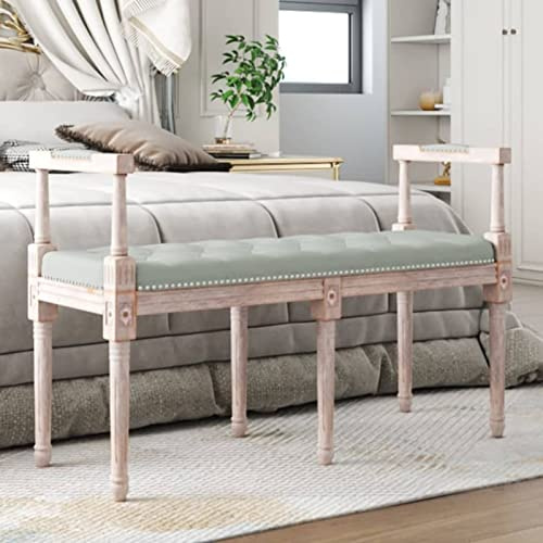 LAPOOH Sitzbank, Flur Möbel, Sitzbank Esszimmer, Bettbank, Flur Deko, Sitzhocker, Truhenbank, Truhenbank, Schlafzimmer Möbel, Hellgrau 110x40x70 cm Samt