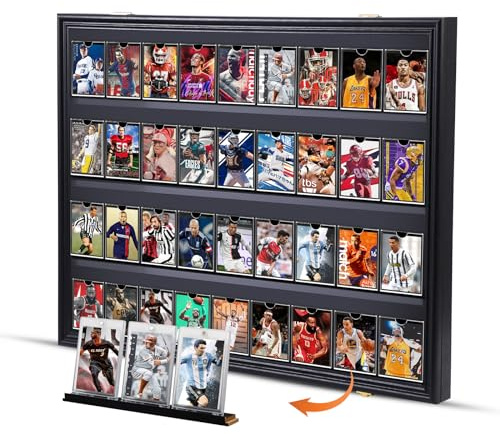 WGOS Card Display Case, 36 Graded Sports Card Display, for Trading Cards, Basketball, Football, Hockey, with UV Protection Acrylic, Lockable Wall Display Frame (Horizontal 1-Pack)