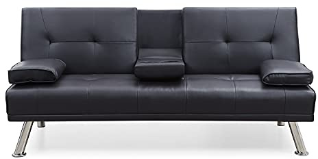ELEGANT Click Clack Sofa Bed with Cup Holders and Removable Armrests