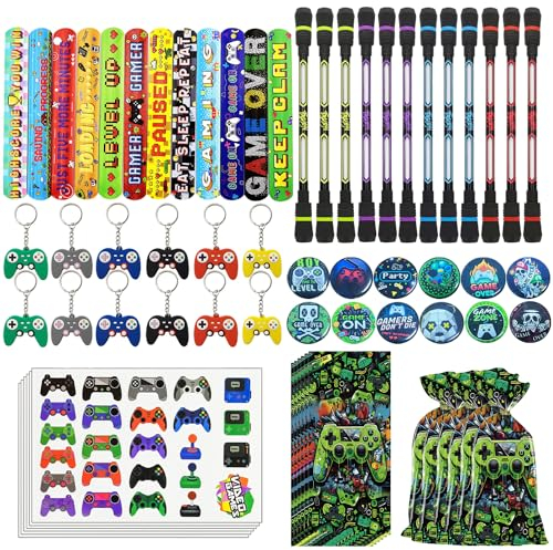 62 piezas videojuegos suministros para fiestas Pulsera Silicona Llaveros Bolsas de Fiesta Pegatina Tatuaje Luminosa Suministros para Fiestas de Videojuegos para Favores de Fiesta Cumpleaños