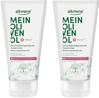alkmene 2x Handcreme für sehr trockene Hände 75 ml - 96% bestätigen Schutz vor dem Austrocknen - Feuchtigkeitsspendende Hand Creme mit Olivenöl - Handcreme Männer & Frauen - Handpflege vegan