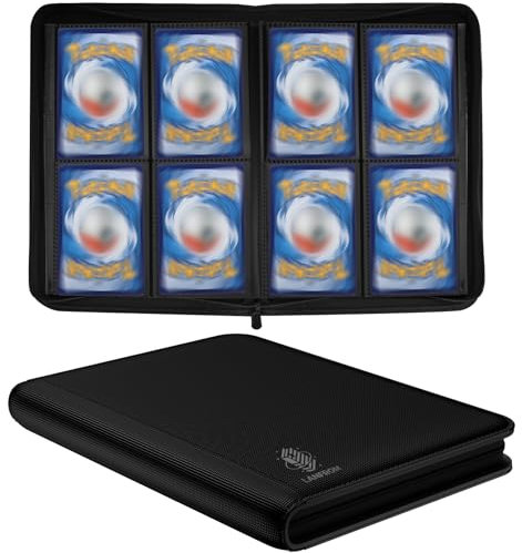 LANFROM Sammelkarten Album, 160 Taschen Sammelalbum für Karten mit 4 Seitlich, Wasserdicht PU Leder Reißverschluss Binder für Sammelkarten, MTG Karten Heft für Spielkarten, Sportkarten, Yugioh etc.