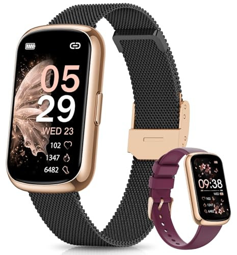 Sanorum Montre Connectée Femme, 1.47 Tracker d'Activité, 24 Modes Sportifs, Suivi Sommeil, Fréquence Cardiaque, SpO2, Podometre Fonction Féminine IP68 Longue Durée Smartwatch Android iOS Or Noir