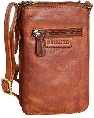 STILORD 'Peter' 2-in-1 Leder Brustbeutel Portemonnaie Herren Handytasche Damen Reisebrieftasche zum Umhängen Kleine Brusttasche Vintage Tasche Crossbody Bag Echtleder, Farbe:washed - cognac