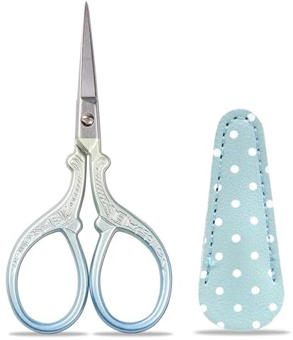 Embroidery Scissors, Stainless Steel Craft Scissors for Needlework, Thread Cutting, Handicrafts with Leather Protective Case