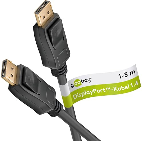 goobay 8K DisplayPort Kabel 3m / DP 1.4 / für Gaming PC, Laptop, Dockingstation/UHD DP Kabel für Monitore 4K@120Hz, 240Hz / HDR kompatibel/vergoldete Stecker / 74779