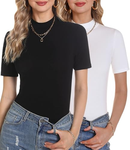 Totatuit Camiseta de Manga Corta Mujer Cuello Alto para tee Clásico Basica | Estilo Diario, Uso Casual, Combinación Versátil