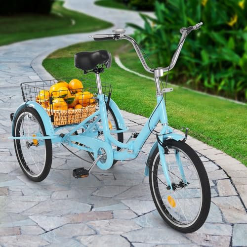 GramStudio shoppingtrehjuling vikbar trehjuling med shoppingkorg, trehjuling för vuxna 3-hjuls cykel cargocykel för 1,55–1,75 m män, kvinnor, äldre och vuxna