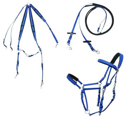 LYFDPN Redini per Cavalli Sella per Cavalli Briglia da Equitazione di Resistenza Set Completo per l'endurance e Il Trail Riding (PVC Blue)