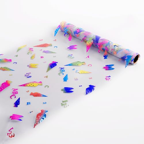 AWCIGG 6M Tischläufer Einschulung Schulanfang Schuleinführung Tischdeko mit Zuckertüten, 123 ABC & Regenbogen, 28 cm Tischband Tischdecke für Jungen & Mädchen