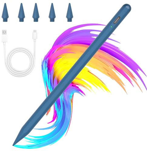 Stylus Stift für iPad 2018-2025, 3X Schnellladung, Eingabestifte mit Neigungserkennung & Palm-Ablehnung & Hohe Präzision, für iPad 11/10/9/8/7/6, Pro 11/12.9/13 M4, Mini 6/5, Air 5/4/3/M2 (Marine)