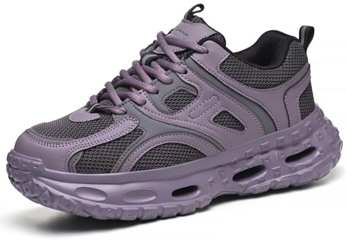 Blacklonng Safety Shoes for Women Lightweight Steel Toe Cap Trainers Safety Trainers Breathable Non Slip Ladies Work Shoes 1218 Purple 35