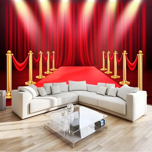 Générique 400 x 280 cm Papier peint panoramique Pleins Feux Sur Les Piliers Du Tapis Rouge Murale, Poster et Tableaux Muraux Imprimés 3D, Papier peint intissé Rouge pour décoration chambre et salon