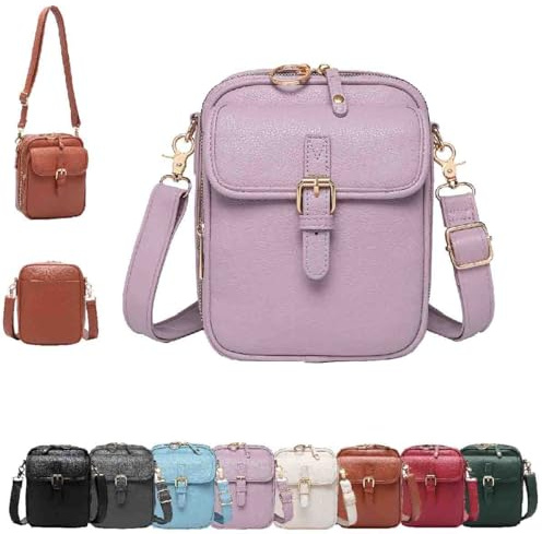 Generisch Damen Umhängetasche aus PU,Retro Damen-Überschultertasche mit Diebstahlschutz & 10 Kartenfächern,Vintage-Tasche,Messenger kleine kompakte Tasche für Alltag & Freizeit (lila)