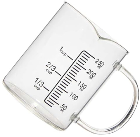 Vidrio Vaso Medidor de 250ml de Café para Leche y Bebidas | Taza Medidora Transparente, Medición de Leche, Minitaza Medidora, para Fiestas y Cumpleaños