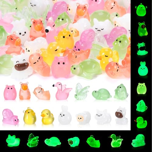 Camptrip 56 Pieces Mini Figures Resin Small Animals Figures Luminous Animal Figures Set for Aquarium Fish Tank Mini Pond Decoration Miniature Landscape Gardens Bonsai