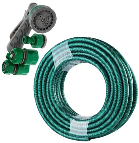 HomeVibe 50m Garden Hose Pipe Set – Heavy Duty Reinforced Hose with Adjustable Spray Gun & 4 Connectors – Durable, Kink-Resistant Watering Hose for Lawn, Plants, Car Wash & Outdoor Cleaning