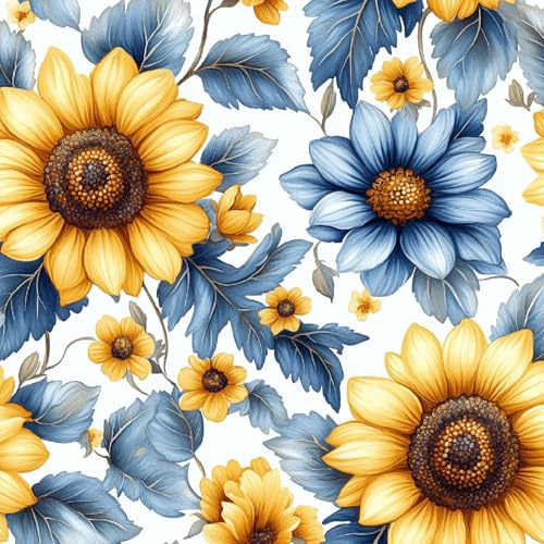 Generisch Selbstklebende Tapete 44x1000 cm Klebefolie Möbel Sonnenblume Pflanze Dekorfolie Möbelfolie Bemalt Vintage Mustertapete Wandtapete Wohnzimmer Schlafzimmer Wasserdicht Wallpaper Küche