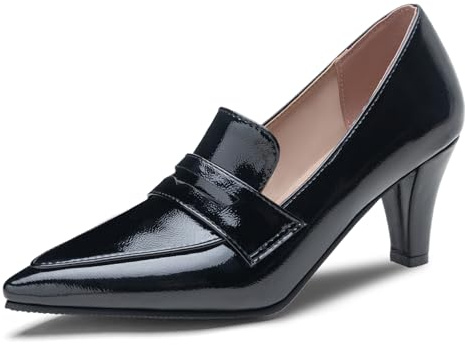 Gicoiz Ufficio Tacco a Spillos Vernice Donna Loafer Senza Chiusura Business Formal Tacco Alto Lavoro Appuntito Pumps Serata Nero Numero 40.5 EU-42Cn