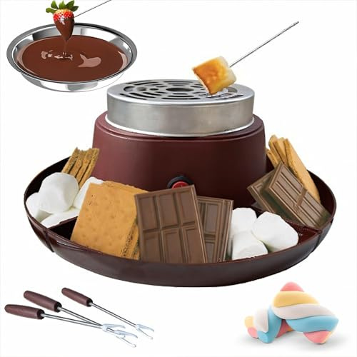 CYTBEK 2-in-1 S'Mores y Chocolate Fondue Fountain Set para diversión Familiar