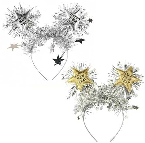 Silvester Haarreif Damen Herren,Happy New Year Haarreif Silvester Deko 2027 | 2Stück Haarschmuck Kopfschmuck Neujahr Stirnband Silvesterdeko Foto Requisiten 2027 für Kinder Erwachsene Party Kostüm