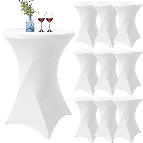 10er-Set Weiß Stretch Stehtisch Husse Ø 70-75 cm Verstärkung im Fußbereich & 40°C Waschbar, rutschfest & Bügelfreie, Stehtischhussen Stretch-Tischdecke für Stehtische und Bistrotische(70×110cm,Weiß)
