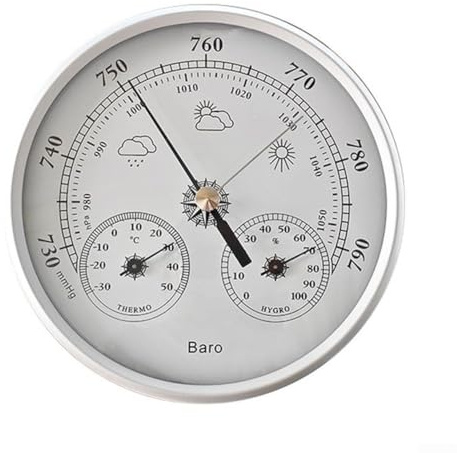 Baromètre analogique 130 mm 3 en 1 station météo, thermomètre, hygromètre et baromètre (blanc)