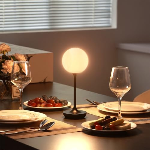 Elsegeod Cordless Mushroom Table Lamp，Portable Retro Metal Touch Rechargeable Bedside Lamp，Led Night Light for Outdoor Dining Patio Restaurant Home，Black