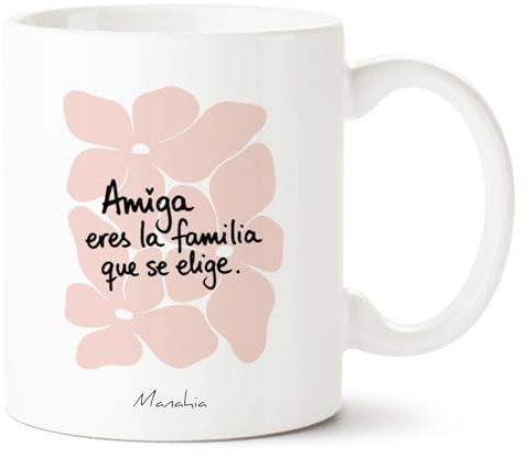 Manahia - Taza Amiga Eres la familia que se elige | Regalo Original Mejor Amiga, Hermana de corazón - Idea Sorpresa Cumpleaños, Navidad, Amistad | Caja Regalo Kraft