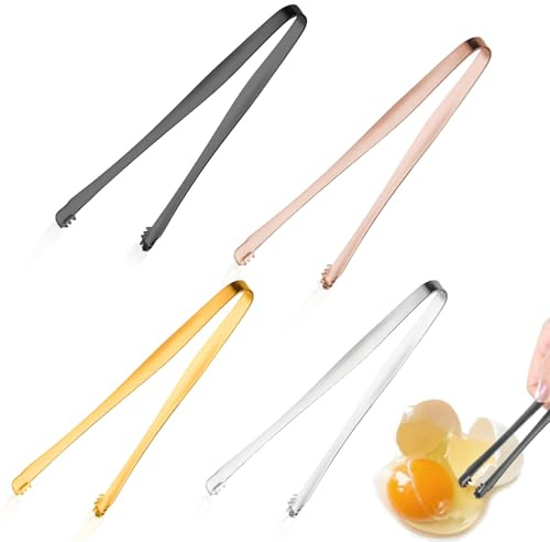 Rayakt 4Pcs Stainless Steel Ice Tongs, Mini Egg Chalaza Remover Tongs, Small Food Tongs Kitchen Tool for Ice Cubes, Sugar Cubes, Eggs, Pickles, Kitchen Bar Serving Tweezers