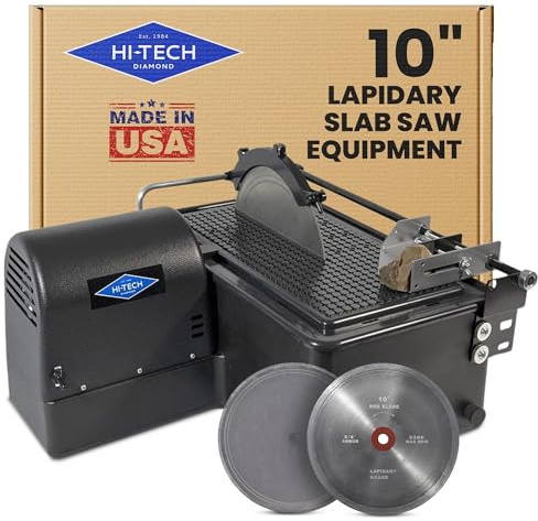 Hi-Tech Diamond 10 Lapidary Equipment Slab Saw - Rock, Stone, Glass Cutting, Slabbing, Sawing Machine Includes TWO 10 Diamond Saw Blades & Vise Attachment