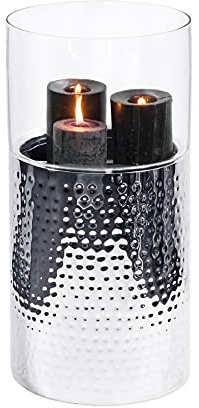 EDZARD Windlicht Arnold (H 62 cm, Ø 24 cm), Edelstahl, mit Glas | Massiver Korpus, standfest auch auf unebenem Grund · Glas zum Reinigen abnehmbar · für Stumpenkerzen bis Ø 8 cm