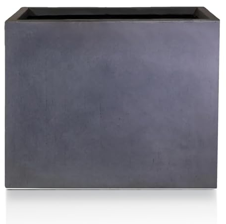 IDEALIST 50cm Trough | Dark Grey Reinforced Stone Rectangular Planter | Garden Plant Pots with Drainage Holes L50 W20 H40 cm, 23 litres