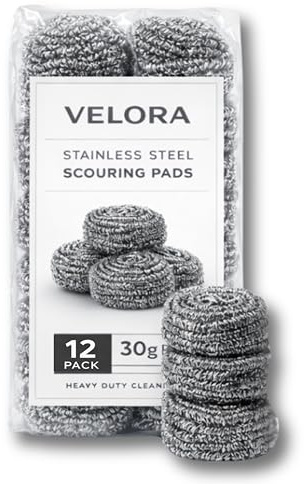 Stainless Steel Scouring Pads - 12 Pack - Steel Wool Scrubbers for Pots, Pans, Dishes & Grills