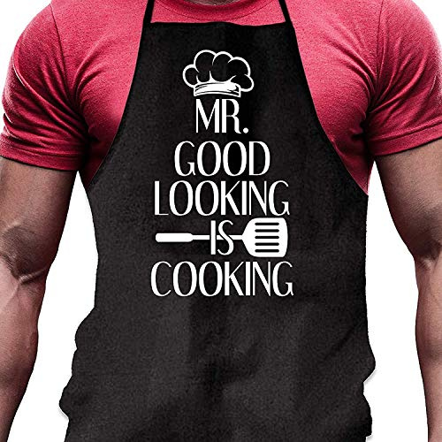 Shirtoo Kochschürze Mr. Good Looking is Cooking - Lustiges Geschenk für Männer und Hobbyköche zum Geburtstag oder zu Weihnachten