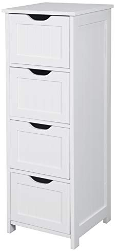 WOLTU Cómoda Mueble de 4 Cajonera Aparador Armario Botiquín Lateral Mueble Almacenaje Organizador para Baño Cocina Salón y Dormitorio MDF Blanco 30X30X82cm